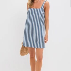 Tuckernuck Blue and White Striped Square-Neck Mini Dress